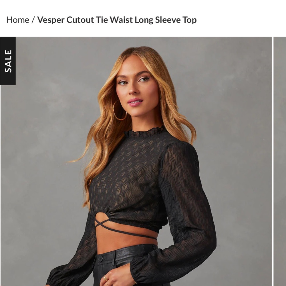 NWT Vesper cutout tie waist long sleeve top